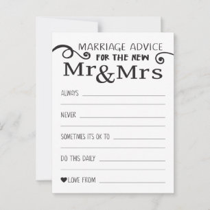 Cartes de conseils de mariage pour table