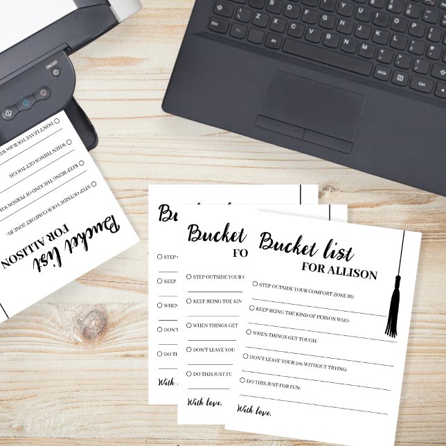 Cartes de conseils de remise de diplôme en noir et (Bucket List Black & White Graduation Advice Cards)