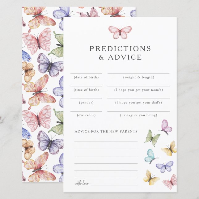 Cartes de conseils Papillon (Devant / Derrière)