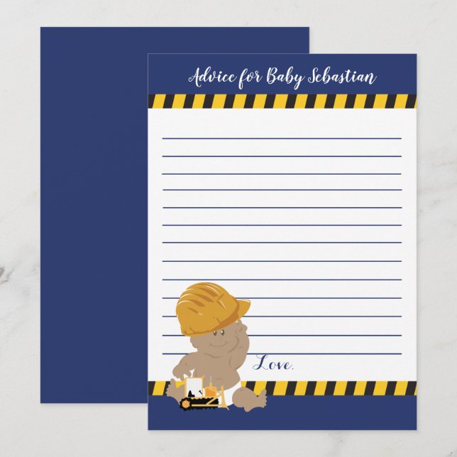Cartes de conseils pour Baby Shower Construction G (Devant / Derrière)
