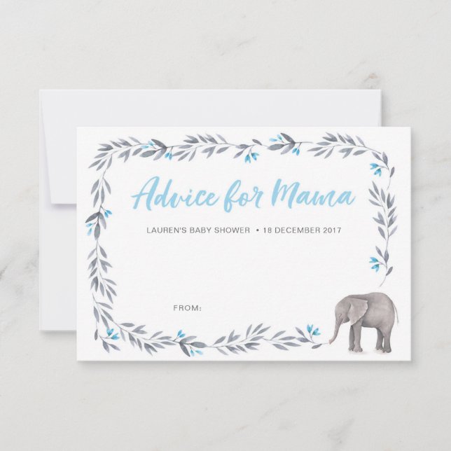 Cartes de conseils pour Baby Shower éléphant bleu  (Devant)