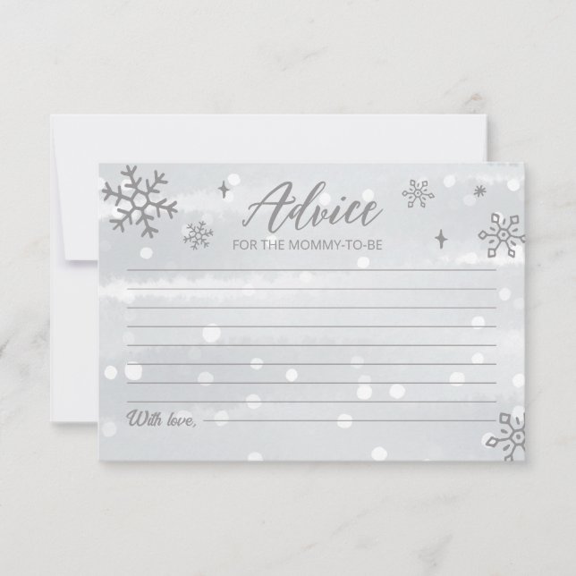 Cartes de conseils pour bébé gris flocons de neige (Devant)
