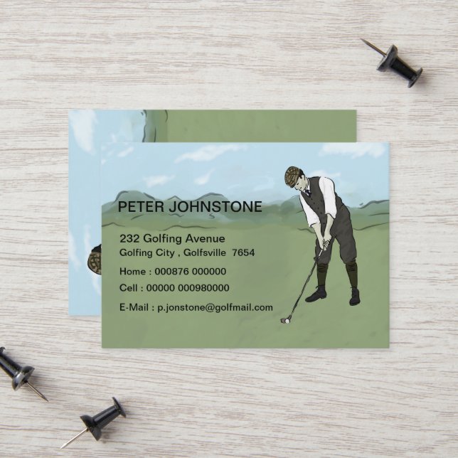 Cartes de contact du joueur de golf vintage (Devant/Arrière en situation)