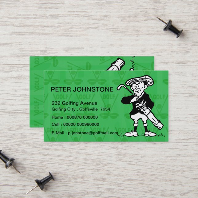 Cartes de contact du joueur de golf vintage (Devant/Arrière en situation)