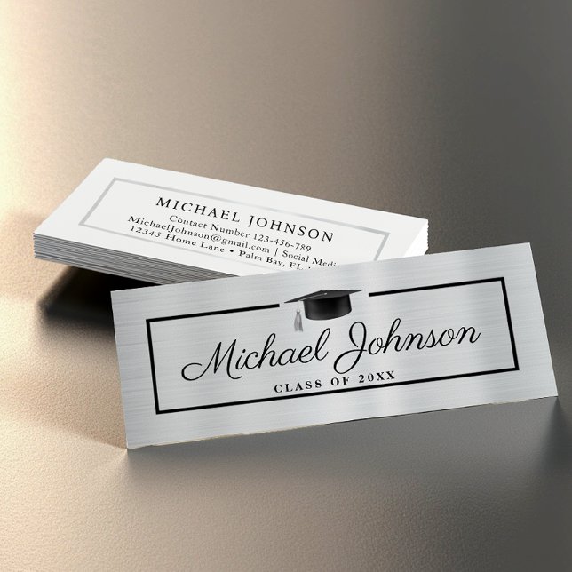 Cartes de contact élégantes Silver Graduate Networ (Graduate Contact and Networking Calling Card)