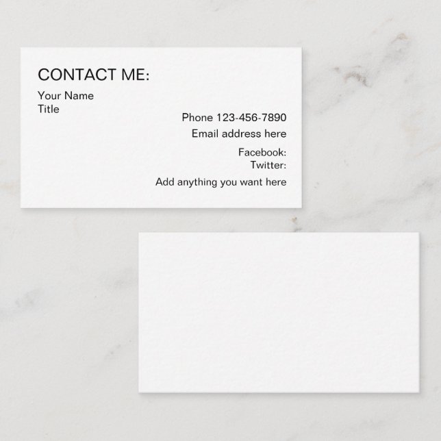 Cartes de contact professionnelles (Devant / Derrière)