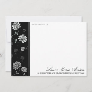 Cartes de correspondance florales noires et blanch
