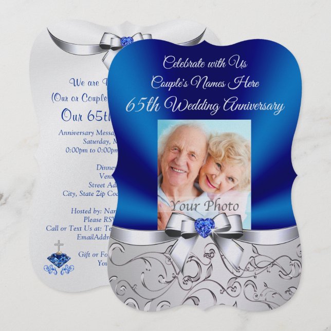 Cartes de couple pour 65 ans de mariage (Devant / Derrière)