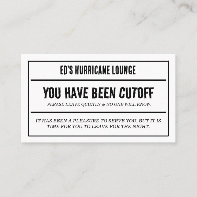 Cartes de coupure de bar pub (Devant)
