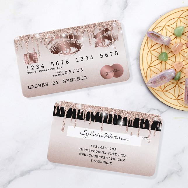 Cartes de crédit Rose stylisé Gold Lashes (Créateur téléchargé)