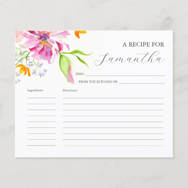 Cartes de cuisine Aquarelle Florales (Devant)