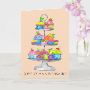 Cartes de cupcakes aquarelle pour anniversaire fra