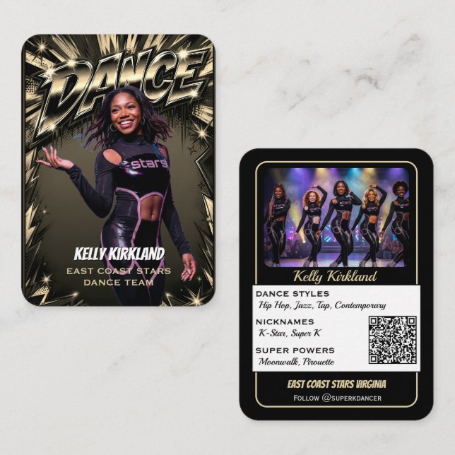 Cartes de danse premium Black & Gold | Code QR (Devant / Derrière)