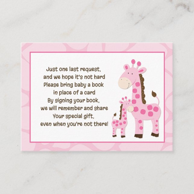 Cartes de demande de livre de girafe maman rose (Devant)