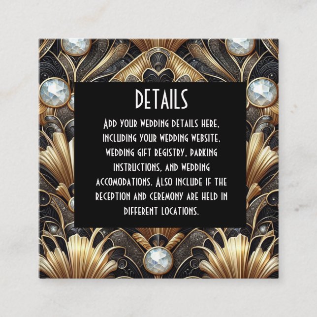 Cartes de détails de mariage Art Déco (Devant)