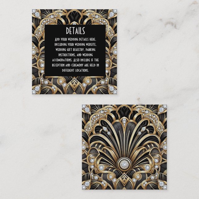Cartes de détails de mariage Art Déco (Devant / Derrière)
