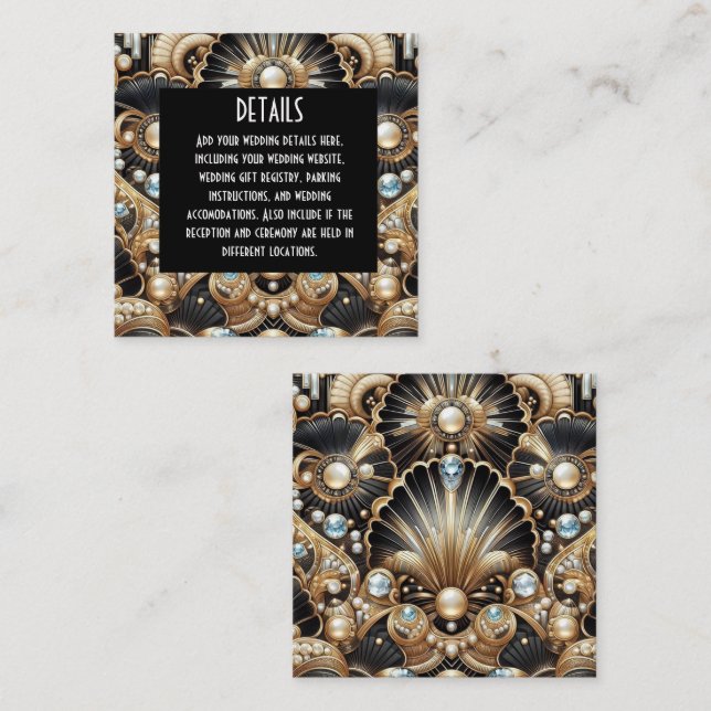 Cartes de détails de mariage Art Déco (Devant / Derrière)