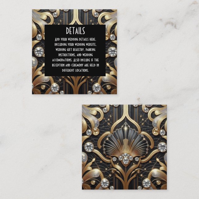 Cartes de détails de mariage Art Déco (Devant / Derrière)