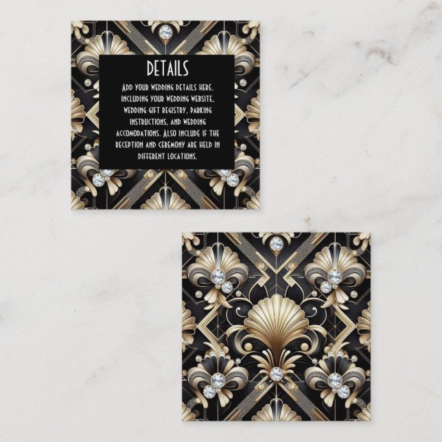 Cartes de détails de mariage Art déco (Devant / Derrière)
