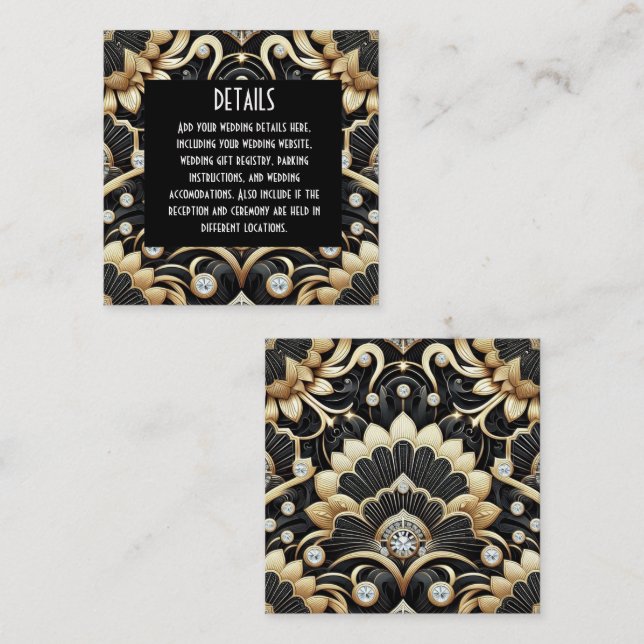 Cartes de détails de mariage Art déco à insérer (Devant / Derrière)