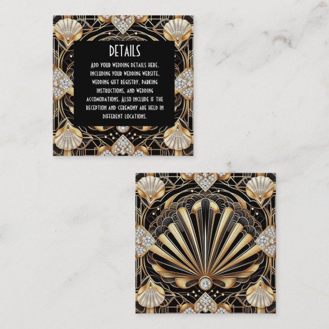 Cartes de détails de mariage Art déco à insérer (Devant / Derrière)