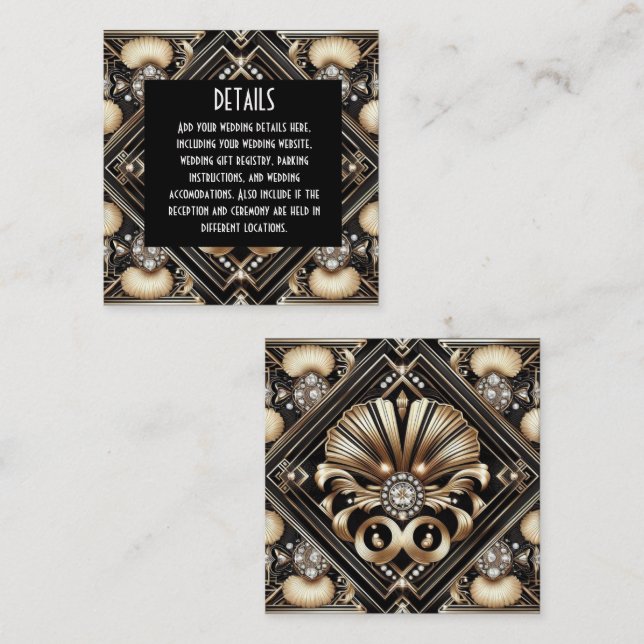 Cartes de détails de mariage Art déco à insérer (Devant / Derrière)