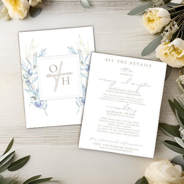 Cartes de détails de mariage avec branche d'olivie (Créateur téléchargé)