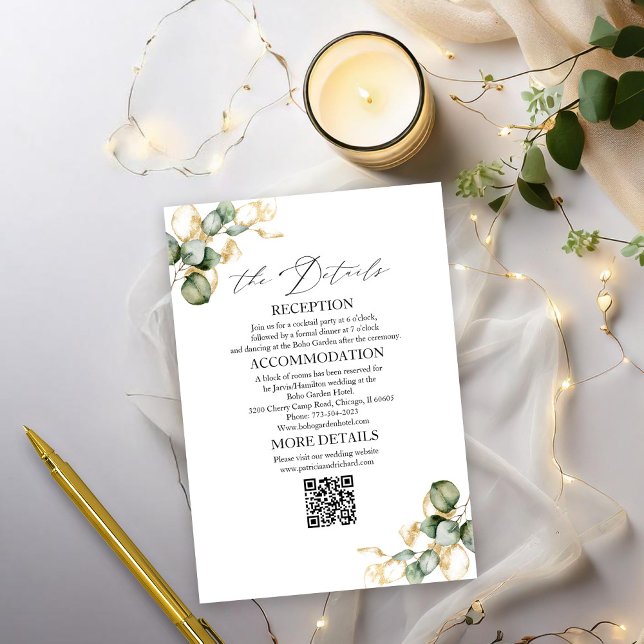 Cartes de détails de mariage avec verdure dorée (Créateur téléchargé)