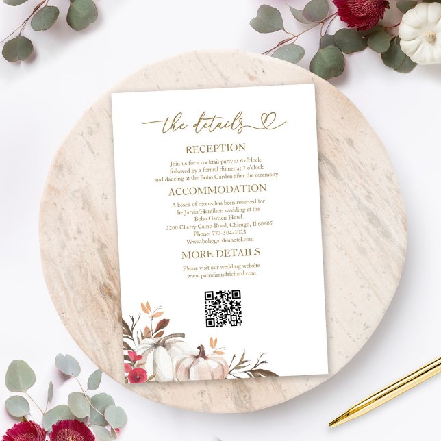 Cartes de détails de mariage d'automne de citrouil (Créateur téléchargé)