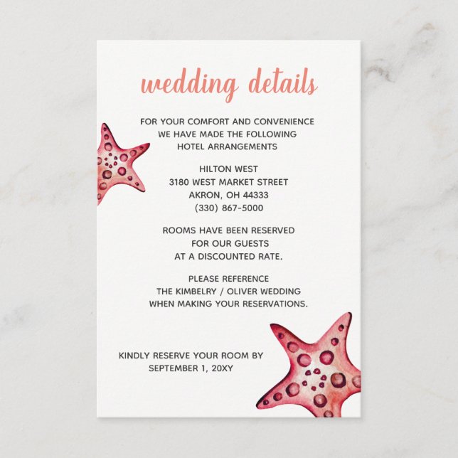 Cartes de détails de mariage de plage de Célébrati (Devant)