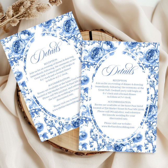 Cartes de détails de mariage floral Deep Blue Rose (Deep Blue Roses Floral Wedding Details Card)
