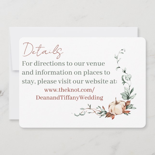 Cartes de détails de mariage romantique d'automne (Devant)