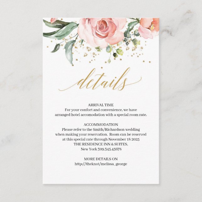 Cartes de détails de roses roses rustiques eucalyp (Devant)