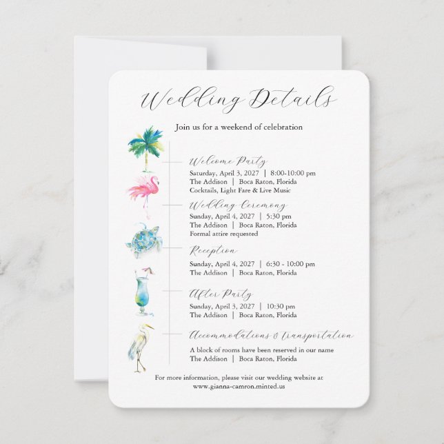 Cartes de détails d'invitation de mariage de desti (Devant)