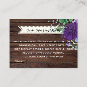 Cartes de détails du Mariage de fleurs bleues rust