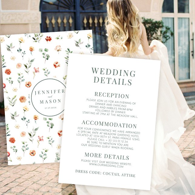 Cartes de détails mariage à fleurs orange chaud (Créateur téléchargé)