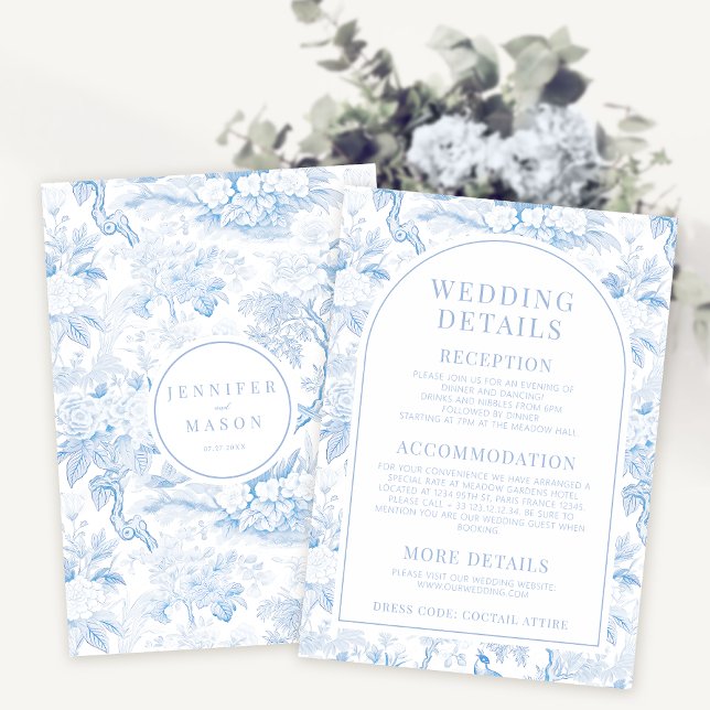 Cartes de détails mariage fleuri en porcelaine ble (Créateur téléchargé)