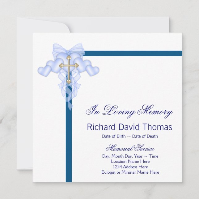 Cartes de deuil bleues marine pour hommes (Devant)