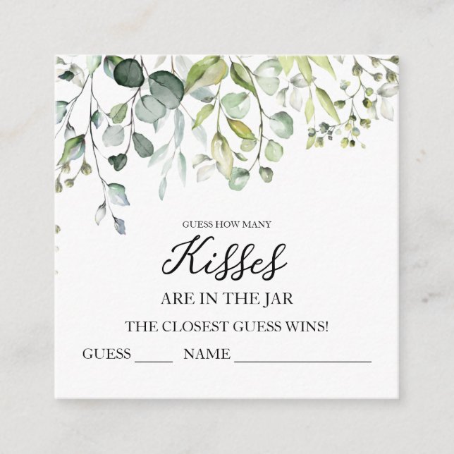 Cartes de devinette de bisous avec verdure mignonn (Devant)