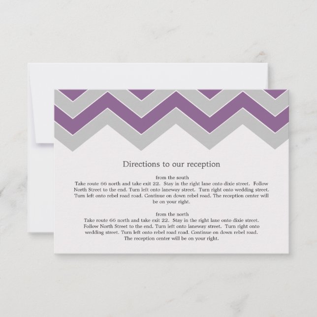 Cartes de direction de mariage Chevron violet et g (Devant)