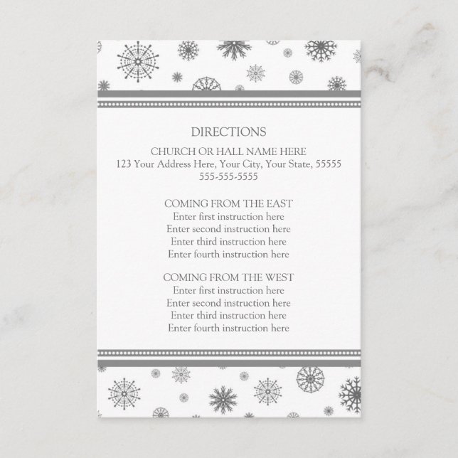 Cartes de direction de mariage d'hiver Neige gris (Devant)