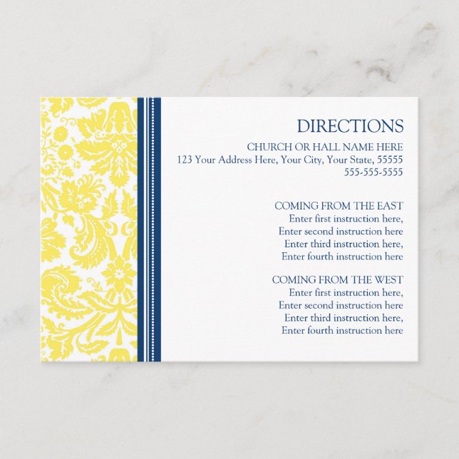 Cartes de direction mariage Citron bleu Damas (Devant)