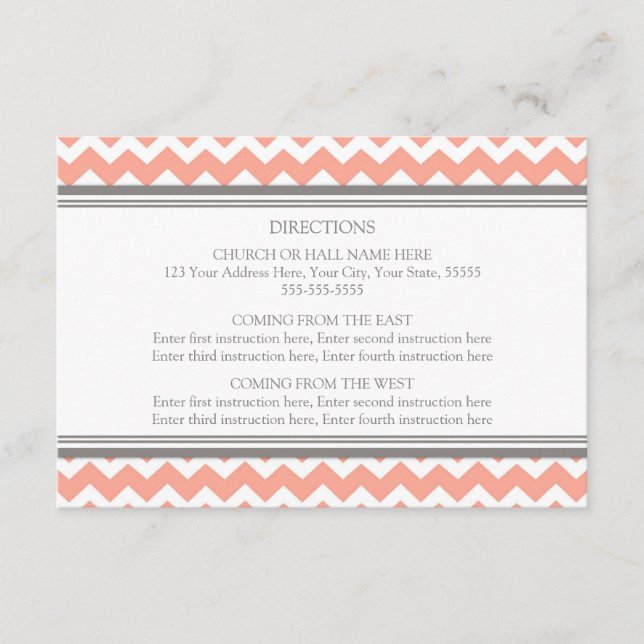 Cartes de direction mariage Coral Grey Chevron (Devant)
