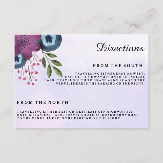 Cartes de direction Mariage floral Aquarelle (Devant)