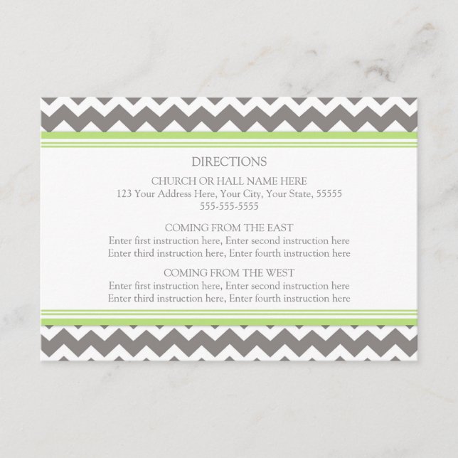 Cartes de Direction mariage Lime Grey Chevron (Devant)