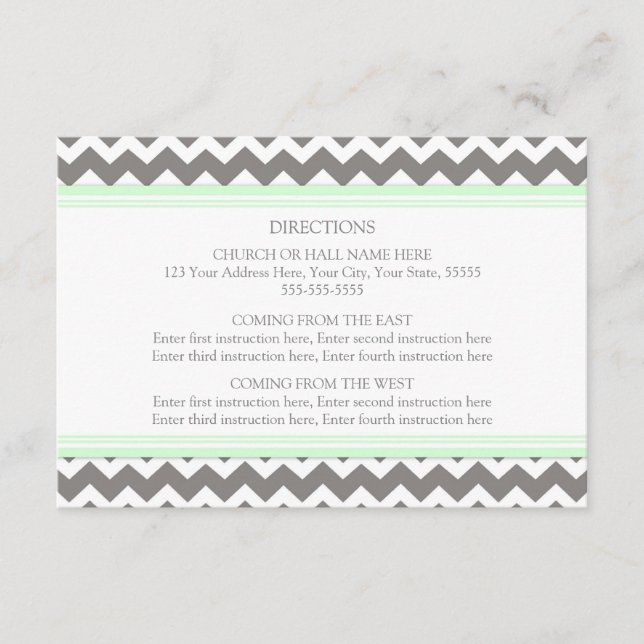 Cartes de direction mariage Mint Grey Chevron (Devant)