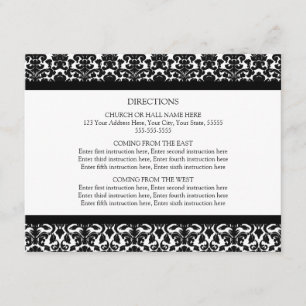 Cartes de direction mariage noir et blanc Damas