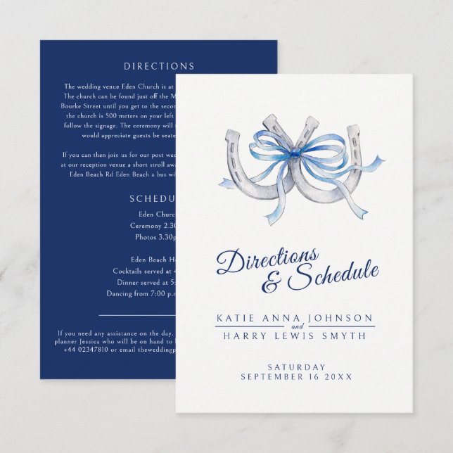 Cartes de directions de mariage aux fers à cheval  (Devant / Derrière)