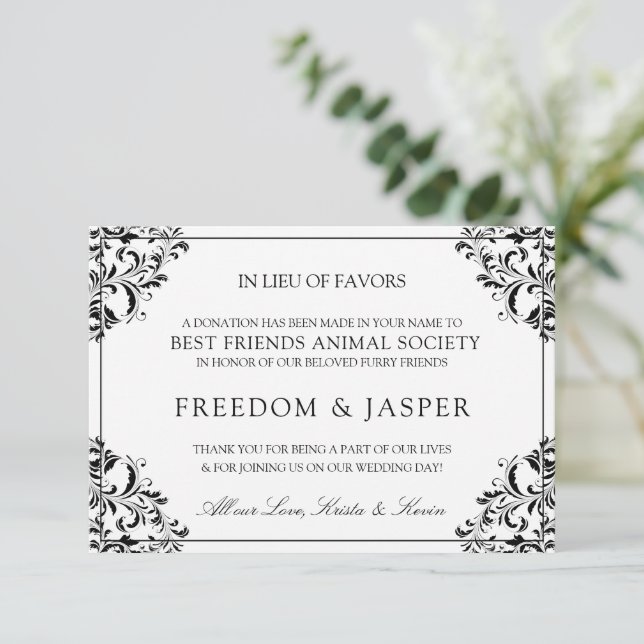 Cartes de don élégantes pour mariage | Noir (Debout devant)