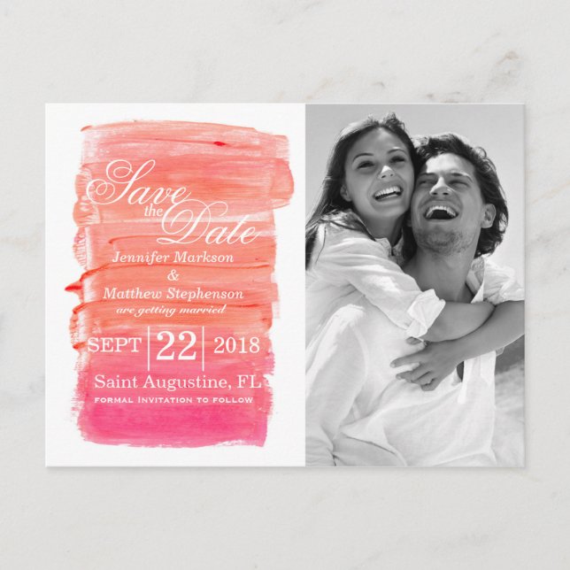 Cartes de faire-part de mariage à l'aquarelle rose (Devant)